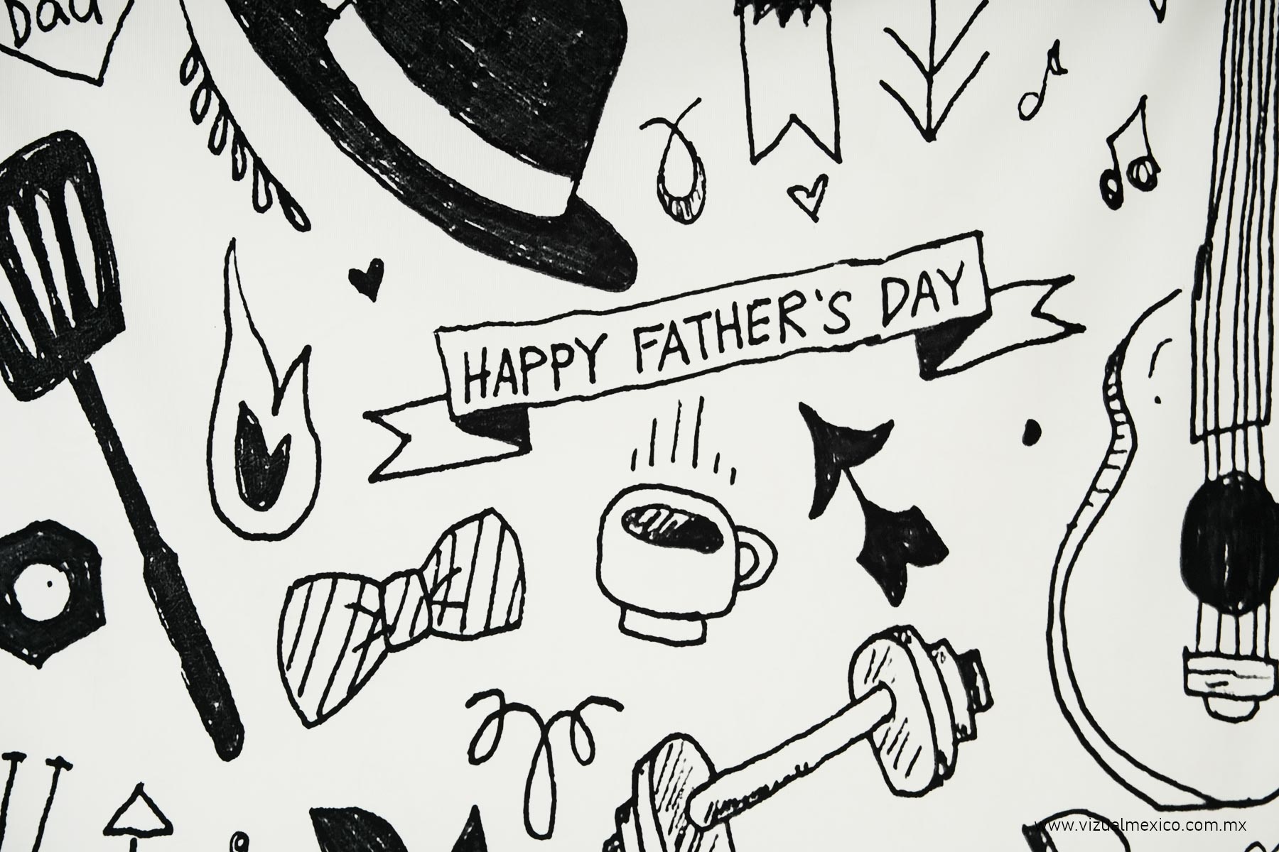 Primer plano de fondo dibujado a mano con motivos del Día del Padre en blanco y negro